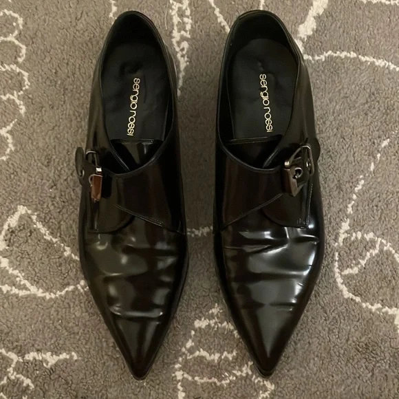 Sergio Rossi Single Buckle Black Leather Women’s Loafers Flats - Picture 8 of 11